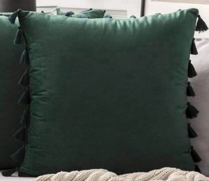 Dark Green Pillow with Tassels 18" x 18"