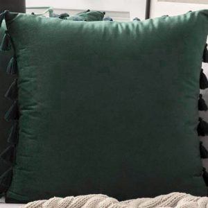 Dark Green Pillow with Tassels 18" x 18"