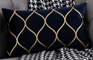 Navy Blue with Gold Quarterfoil Velvet Pillow 12" x 20"