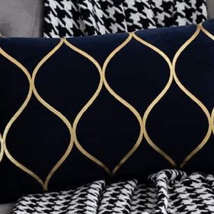 Navy Blue with Gold Quarterfoil Velvet Pillow 12" x 20"