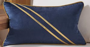 Navy Blue with Gold Stripe Velvet Pillow 12" x 20"