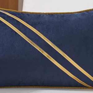 Navy Blue with Gold Stripe Velvet Pillow 12" x 20"