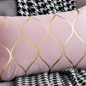Blush Pink with Gold Quarterfoil Velvet Pillow 12" x 20"