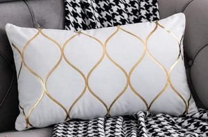 Cream Ivory with Gold Quarterfoil Velvet Pillow 12" x 20"