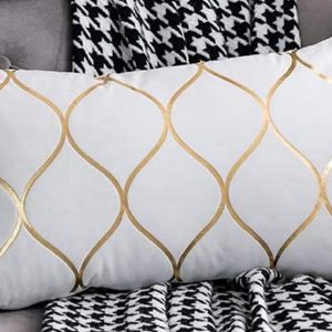 Cream Ivory with Gold Quarterfoil Velvet Pillow 12" x 20"