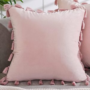 Blush Pink Pillow with Tassels 18" x 18"