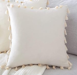 Cream Ivory Pillow with Tassels 18" x 18"