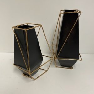 Black Metal Vase Duo with Gold Frame 9"