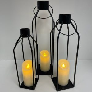 Black Metal Frame Lantern /Candle Holder Trio