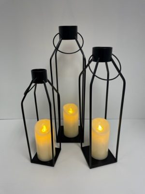 Black Metal Frame Lantern /Candle Holder Trio