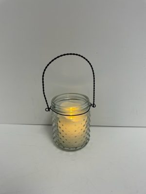 Hanging Hobnail Jar with Pillar Candle 5"