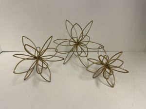 Gold Metal Flower Sculpture Trio 5"