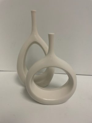 White Ceramic Modern Bud Vase duo 9.5"