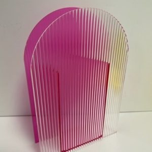 Acrylic Pink Ribbed Vase 9.5"