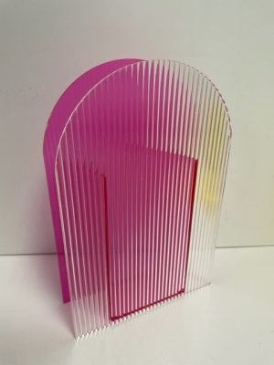 Acrylic Pink Ribbed Vase 9.5"