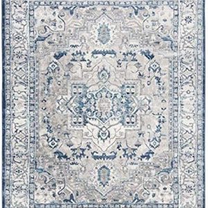 8' x 10' Blue & White Distressed Area Rug