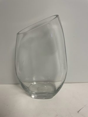 Clear Glass Slanted Teardrop Vase 12"