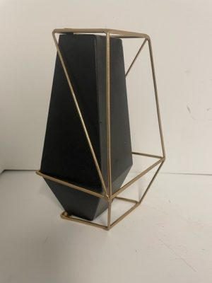 Black Metal Vase with Gold Frame 9"