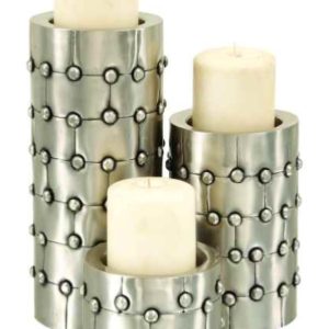 Silver Brushed Metal Candle Holder Trio 4"