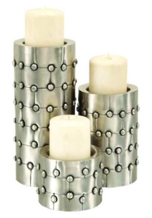 Silver Brushed Metal Candle Holder Trio 4"