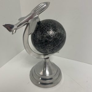Globe Black and Silver with Airplane. 10"