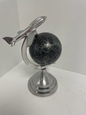 Globe Black and Silver with Airplane. 10"