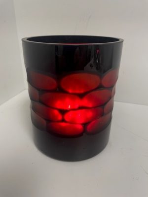 Black and Red Etched Glass Cylinder 6"