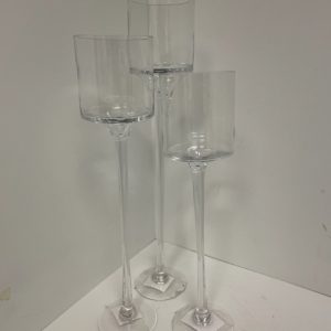 Clear Glass Stemmed Candleholder Trio 16" 18" 20"