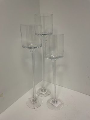 Clear Glass Stemmed Candleholder Trio 16" 18" 20"