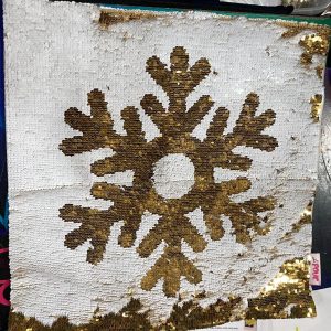 Reversible White and Gold Snowflake Sequin Pillow 18" x 18"