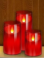 Led Flickering Pillar Candle Trio in Red Acrylic Vase 4"