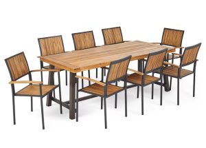 Teak Wood Outdoor Rectangle Dining Table with 8 Chairs