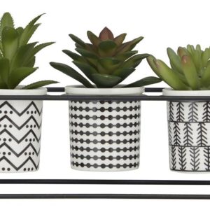 Faux Succulent Black Stand with Tribal Pots