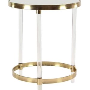 Gold Round Acrylic with Mirrored Top Accent Table