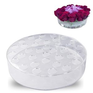 Clear Acrylic Low Dish with Flower Frog 12"