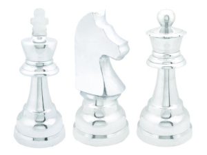 Silver Metal Chess Sculpture Trio 9"