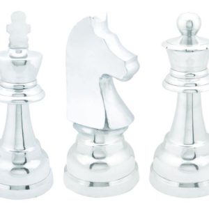 Silver Metal Chess Sculpture Trio 9"