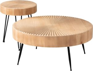 Natural Wood Radial Pattern Nesting Tables (Set of 2)