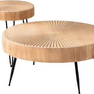 Natural Wood Radial Pattern Nesting Tables (Set of 2)