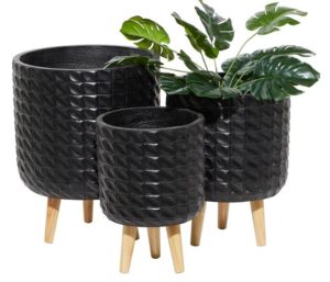 Black Textured Planter with Wood Legs (Set of 3)