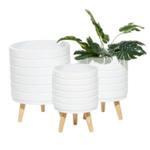 White Round Lined Planter (Set of 3)