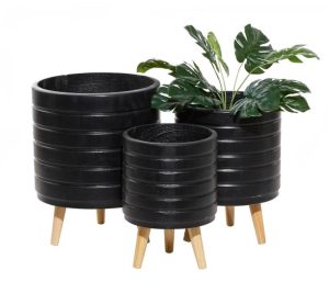 Black Round Lined Planter (Set of 3)