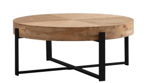 Modern Round Wood Coffee Table with Black Legs