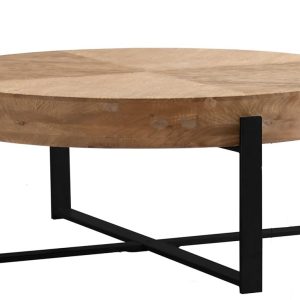 Modern Round Wood Coffee Table with Black Legs